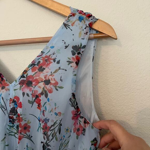 Likely floral V neck handkerchief hem sleeveless boho feminine midi dress - Picture 7 of 14